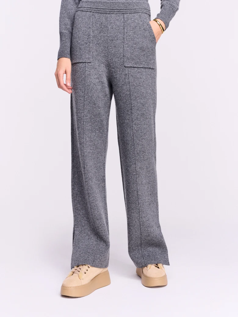 Gray knit pants with a high waist