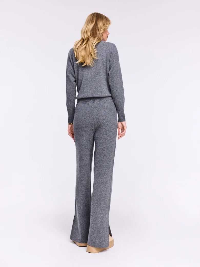 Gray knit pants with a high waist