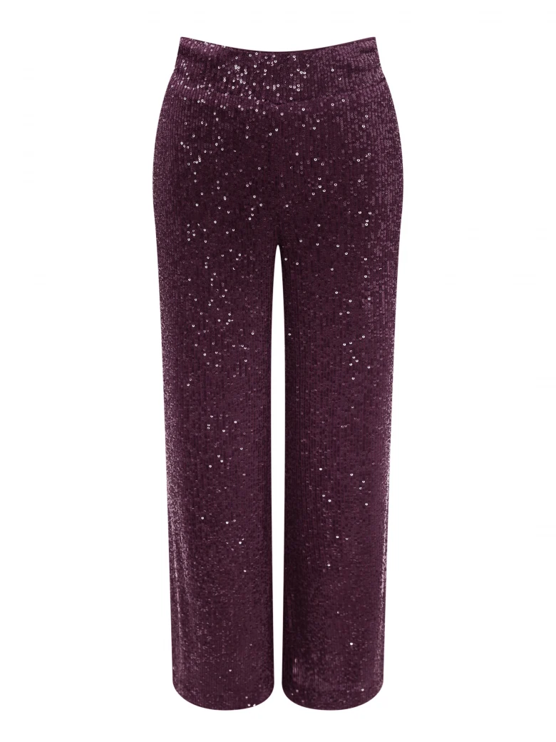 Long sequined pants in burgundy