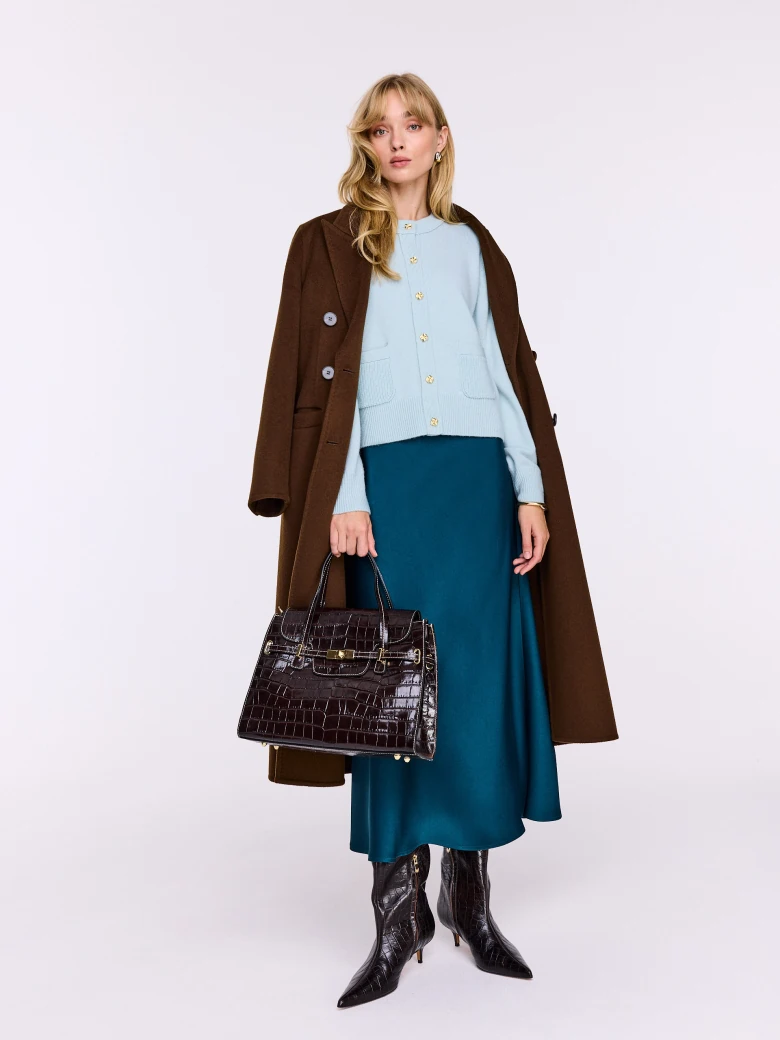 High-waisted acetate midi skirt in navy blue