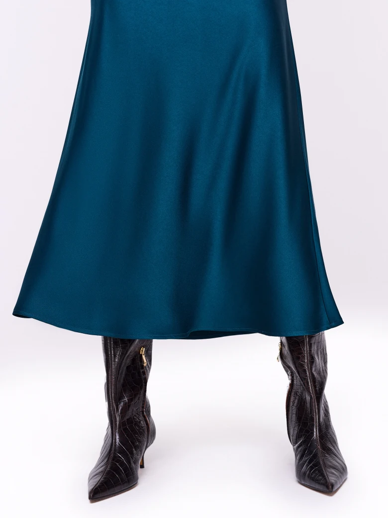 High-waisted acetate midi skirt in navy blue