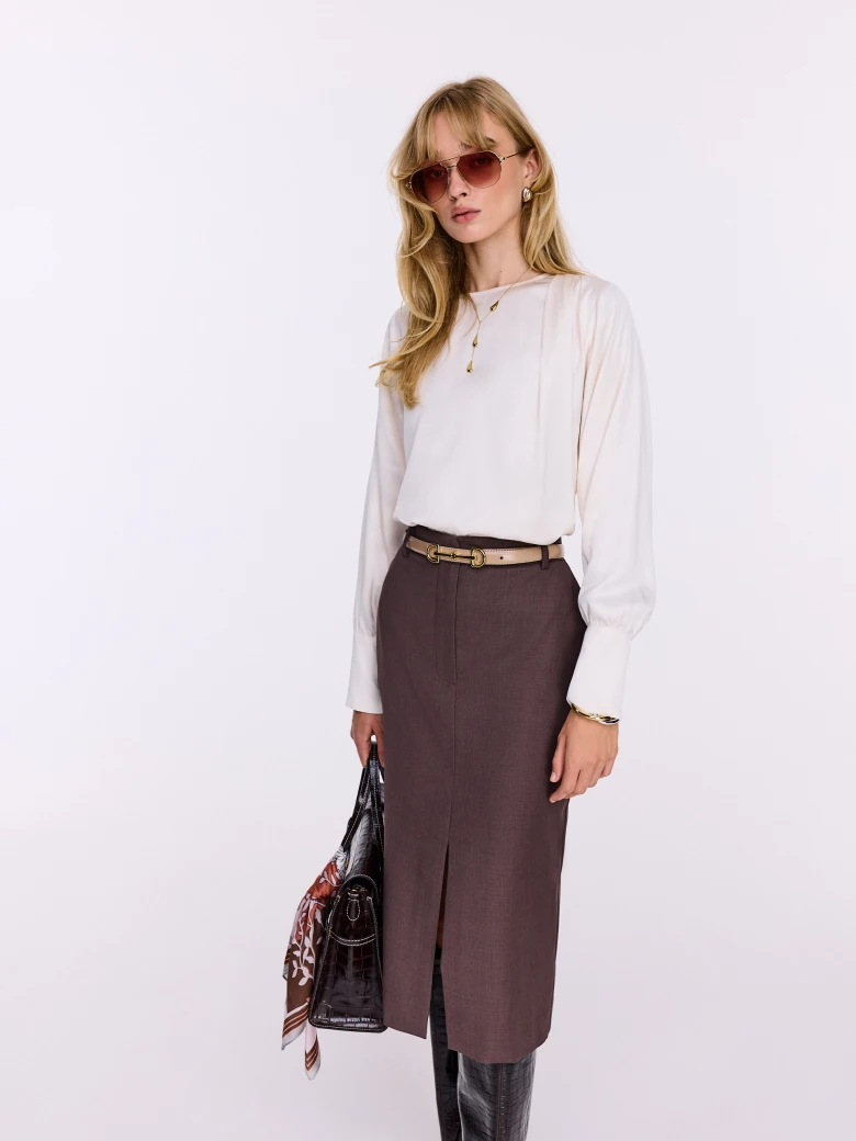Chocolate midi skirt with wool