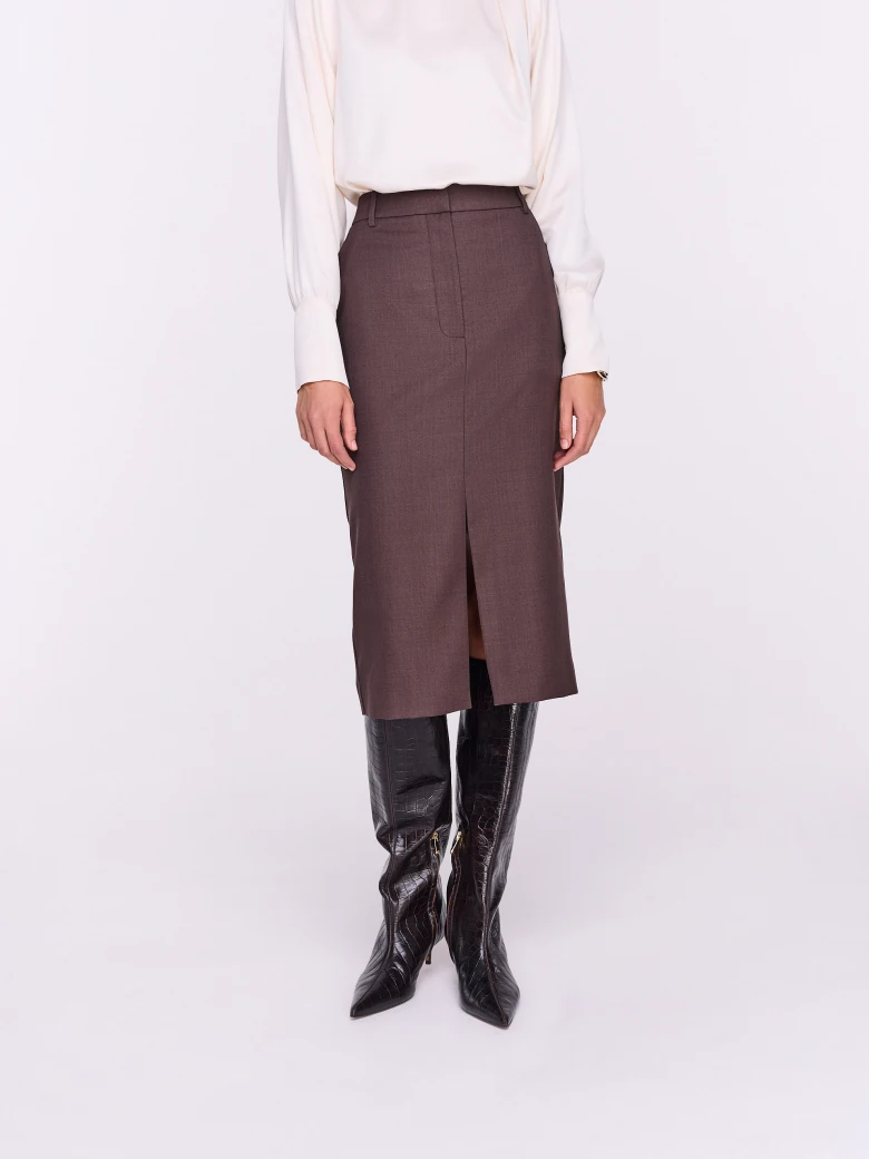 Chocolate midi skirt with wool