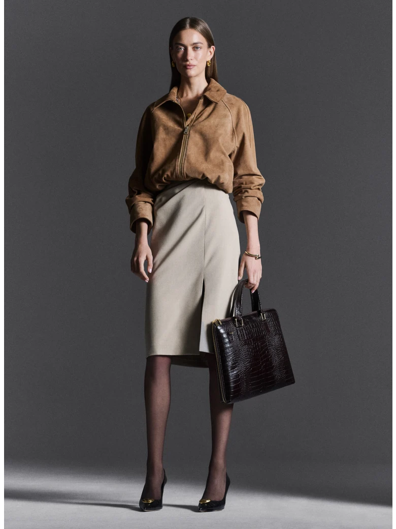 Beige high-waisted pencil skirt