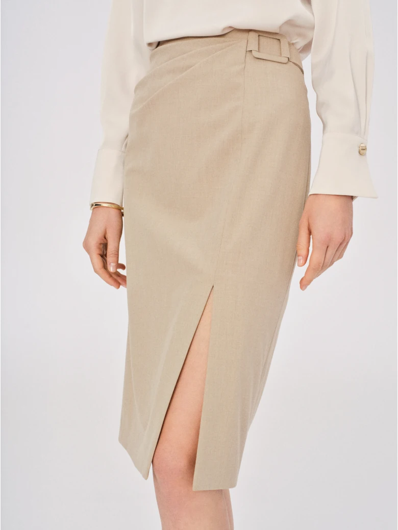 Beige high-waisted pencil skirt
