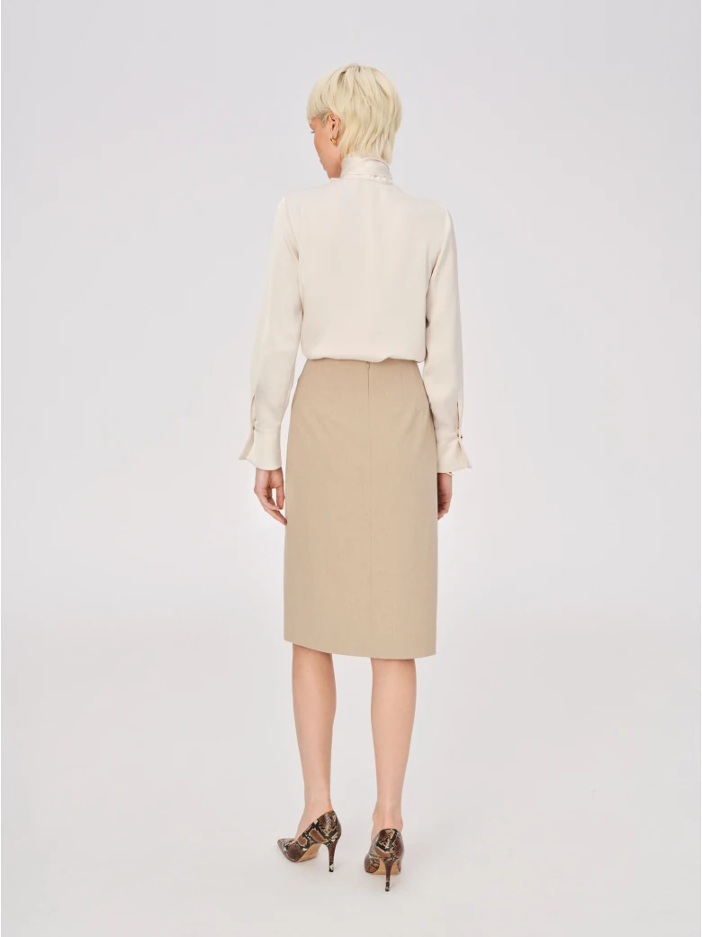 Beige high-waisted pencil skirt