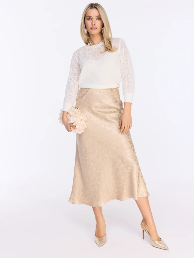 Openwork cream ⅞ sleeve sweater