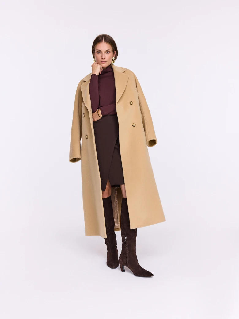 Chocolate-colored turtleneck sweater