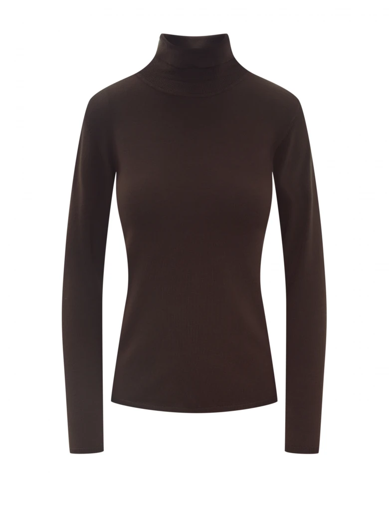 Chocolate-colored turtleneck sweater