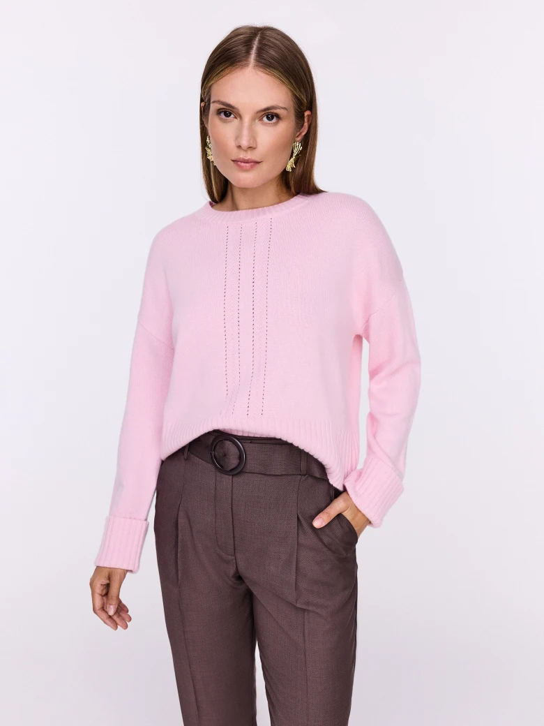 Pudroworóżowy sweter z wełną i kaszmirem