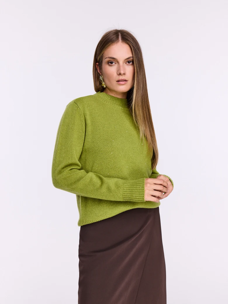 Green wool sweater with shiny flecks