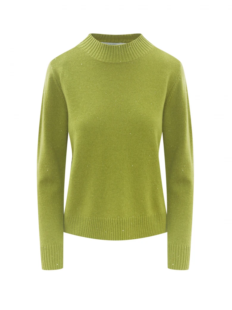 Green wool sweater with shiny flecks