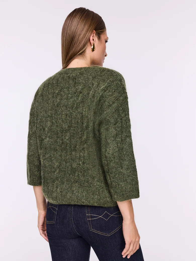 Braided olive sweater with mohair and wool