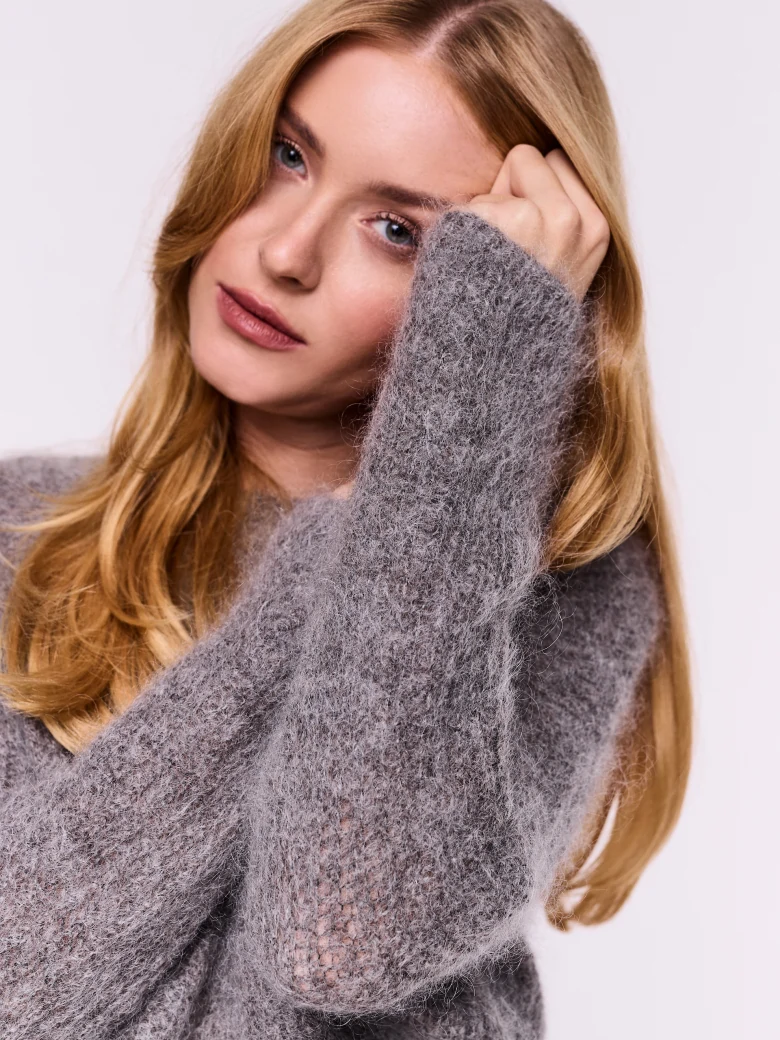 Gray melange sweater with mohair and wool