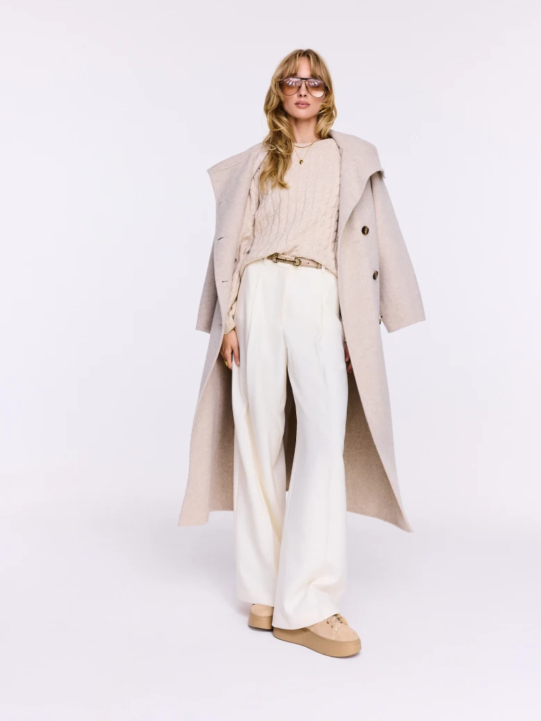 Beige wool sweater with cable knit and cashmere blend