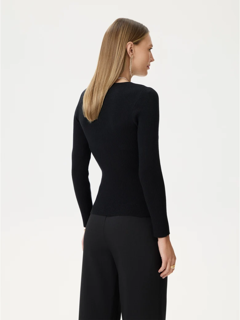 Fitted black ribbed knit sweater
