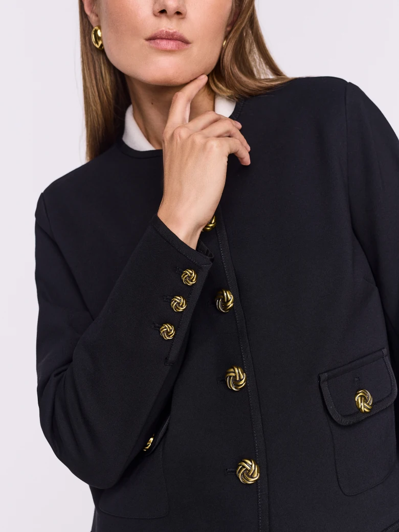 Black boxy jacket with gold buttons
