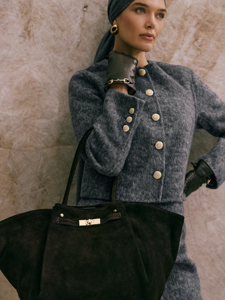 Short boxy jacket made of wool with angora and silk