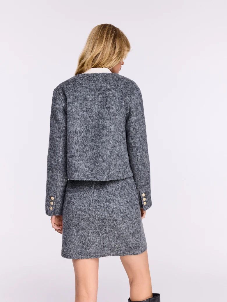 Short boxy jacket made of wool with angora and silk