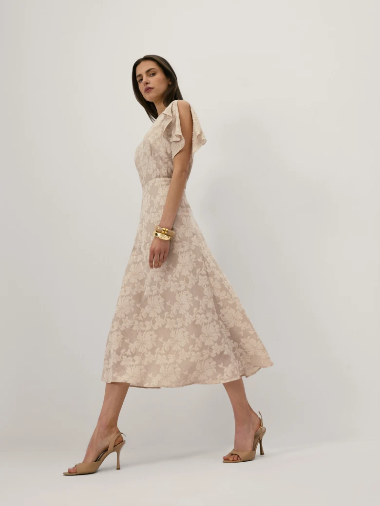 Beige midi dress with a jacquard pattern