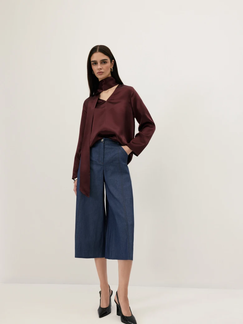 Navy blue cotton denim trousers
