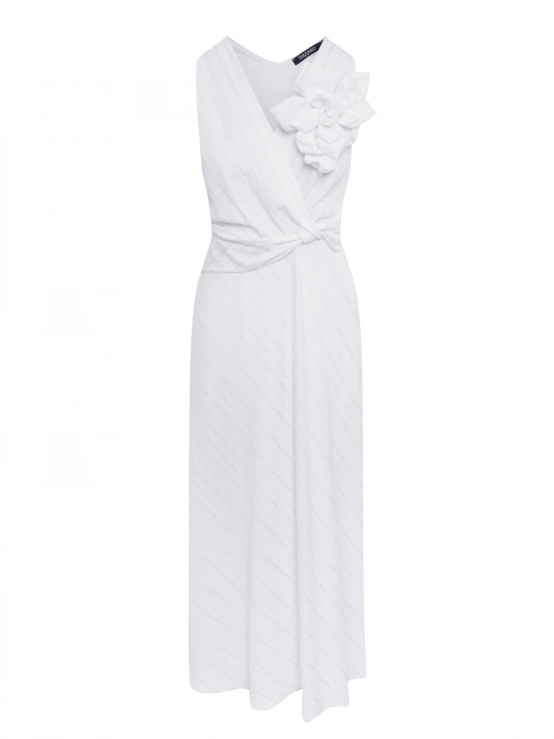 An elegant white midi dress with linen