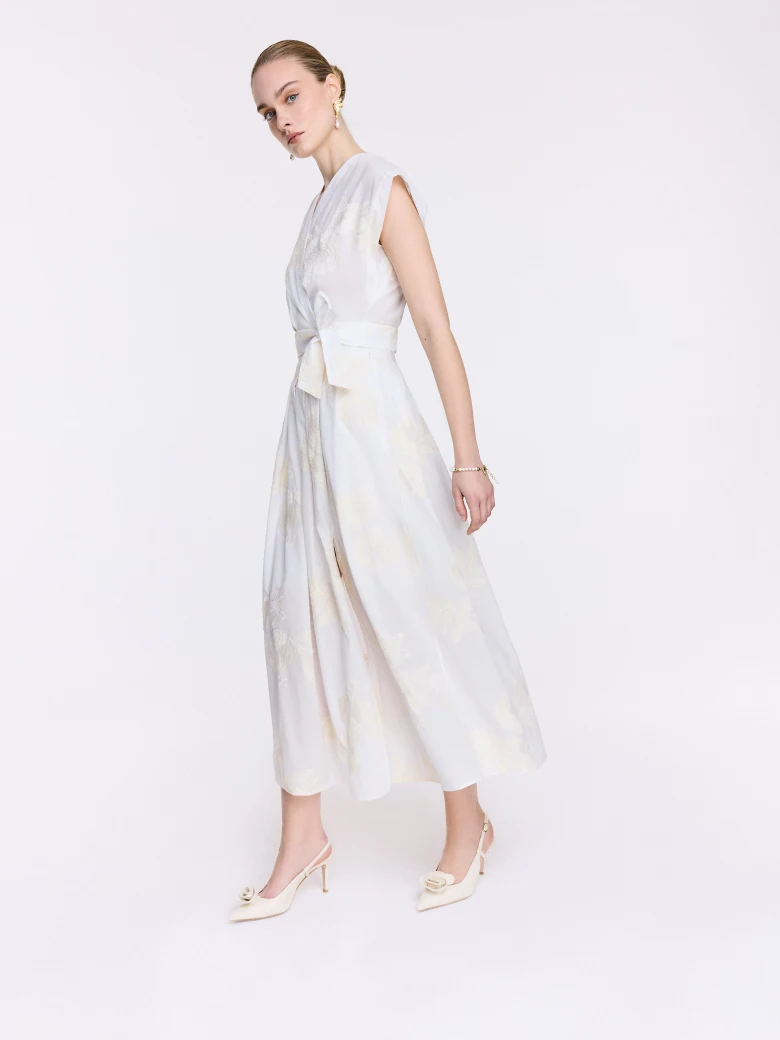 High-waisted cream-colored embroidered skirt