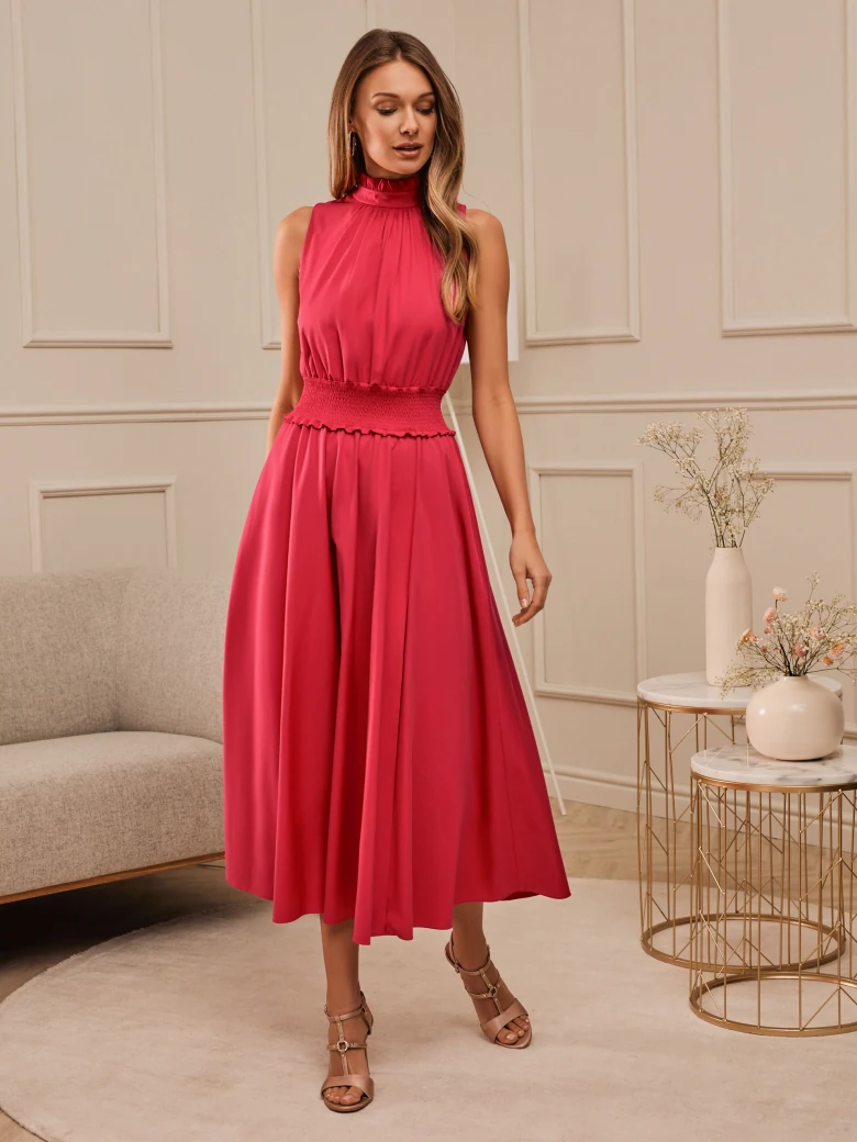 RED DRESS WITH BINDING ON THE BACK