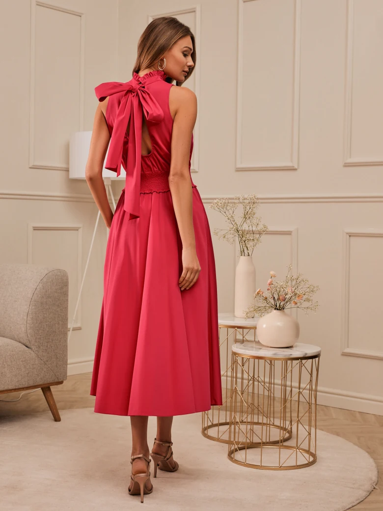 RED DRESS WITH BINDING ON THE BACK