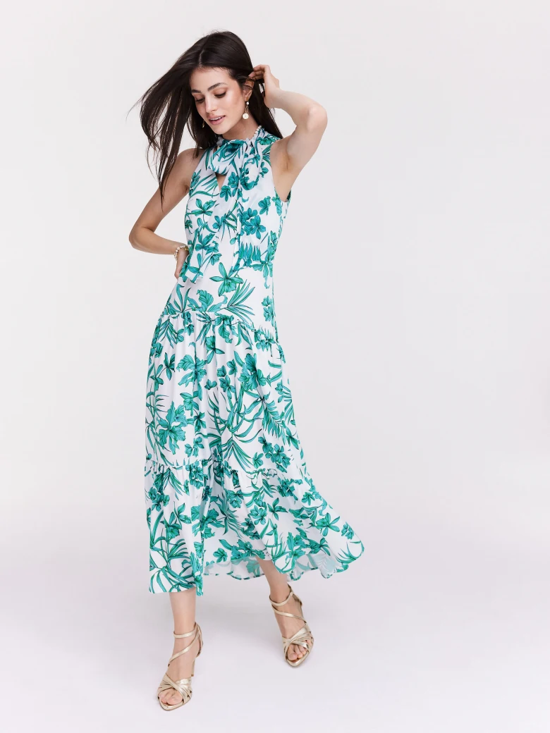 Viscose midi dress with exotic flowers