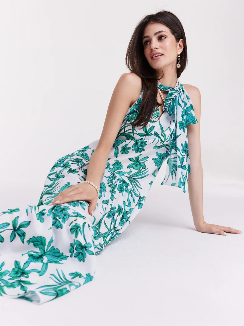 Viscose midi dress with exotic flowers