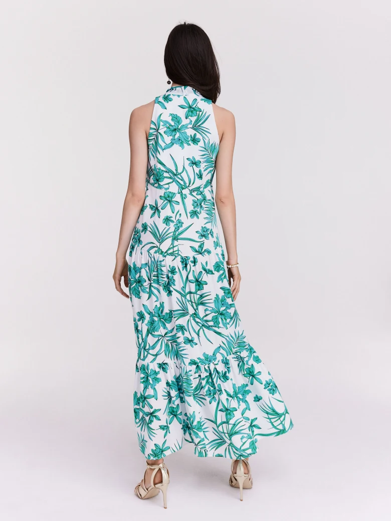 Viscose midi dress with exotic flowers