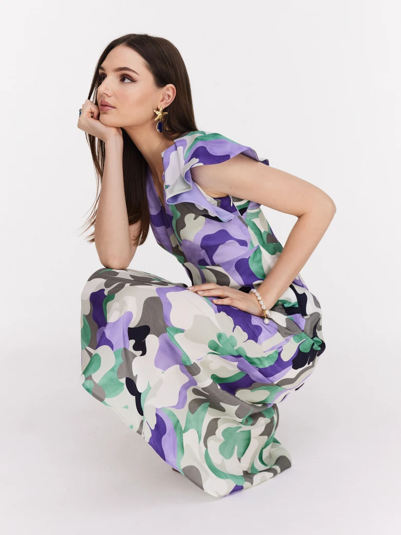 Midi dress in viscose with geometric flowers