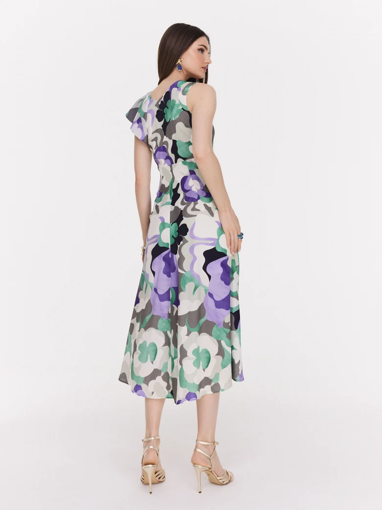 Midi dress in viscose with geometric flowers