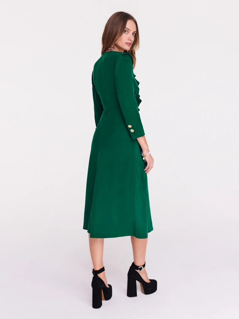 Dark green midi dress with ruffle