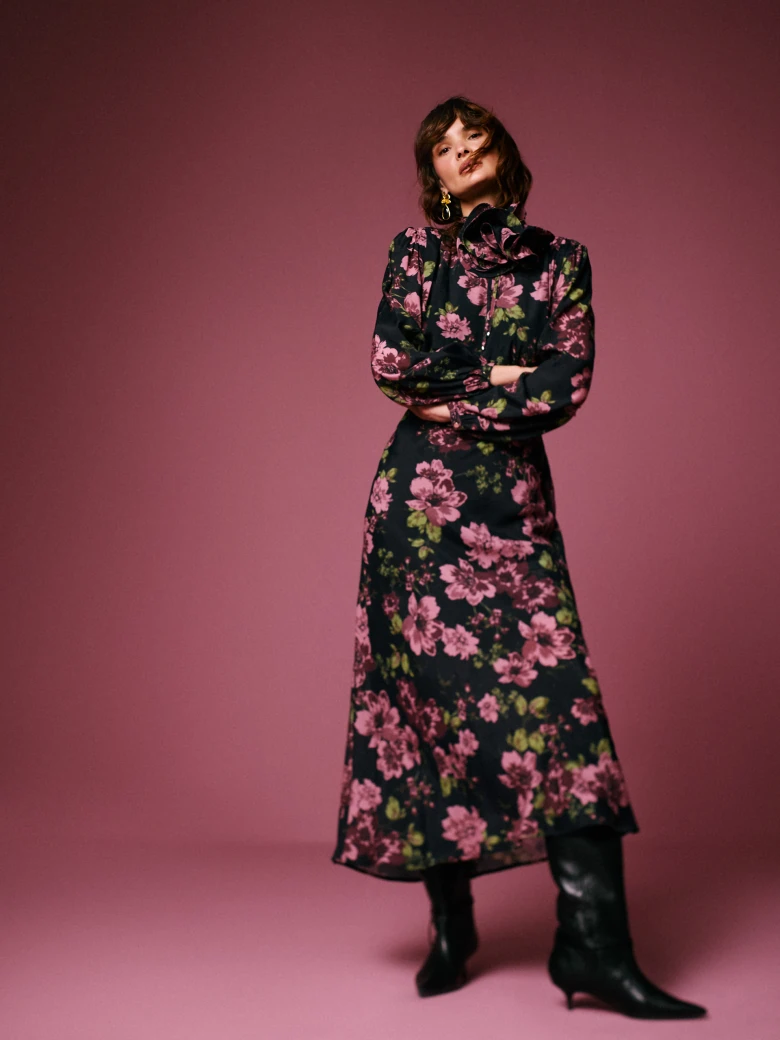Floral maxi dress with decorative rose