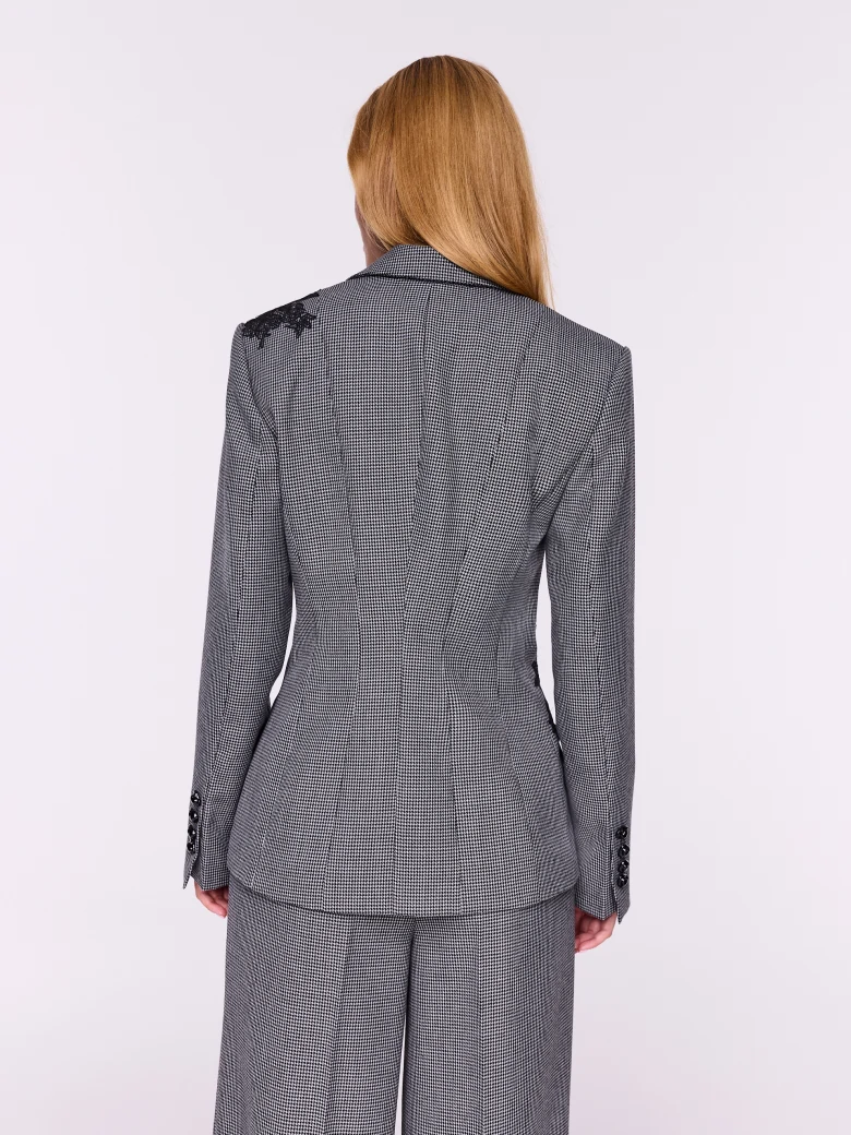 Wool houndstooth jacket with decorative embroidery