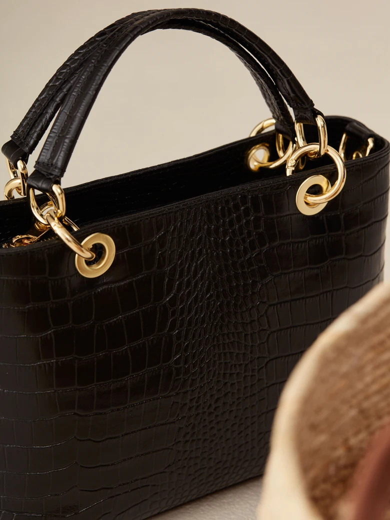 LEATHER HANDBAG WITH CROCODILE TEXTURE