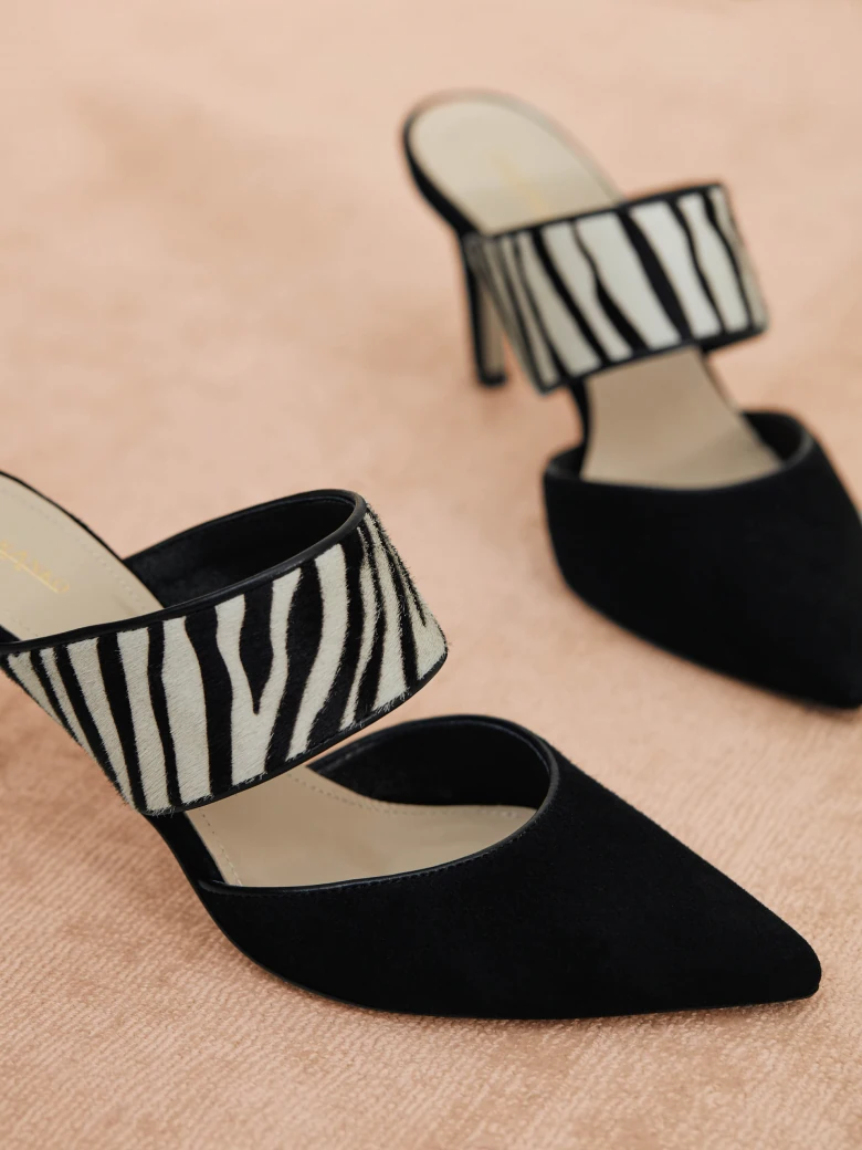 BLACK MULES ON A STILETTO HEEL