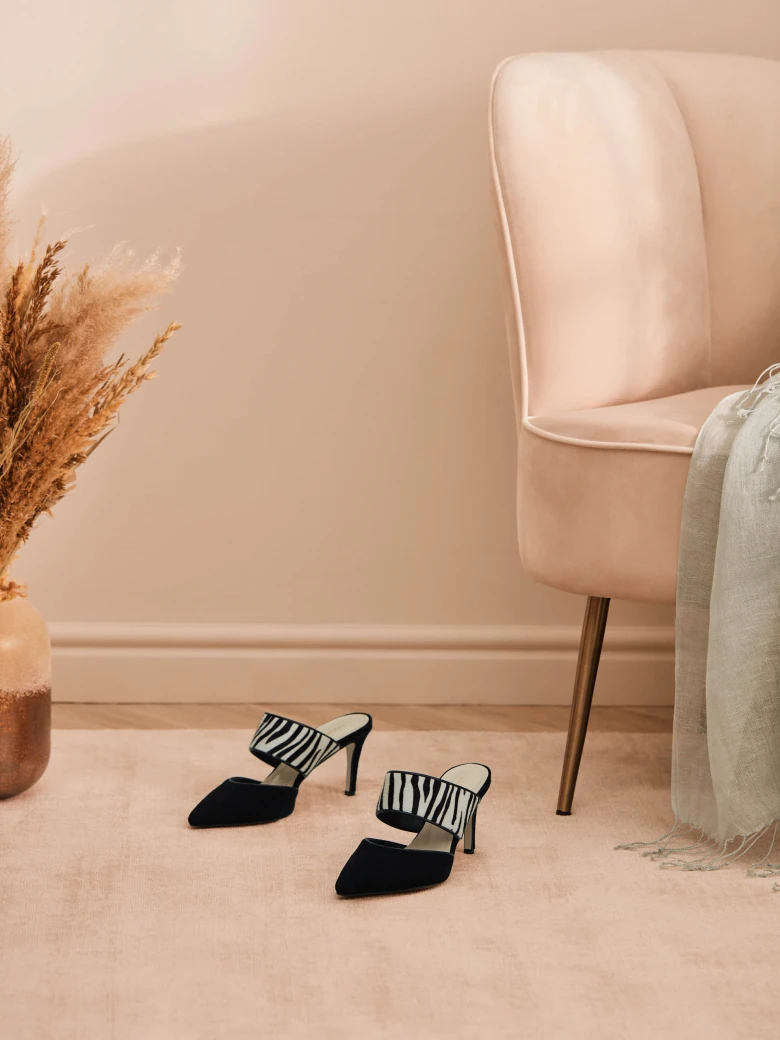 BLACK MULES ON A STILETTO HEEL
