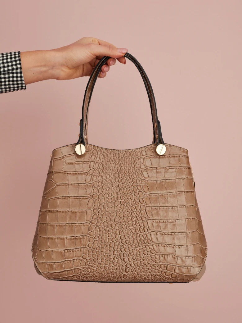 BROWN CROCODILE PATTERN HANDBAG