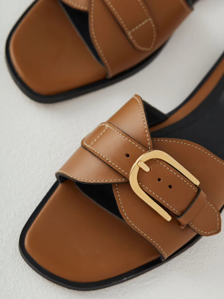 Brown flip-flops on a flat sole