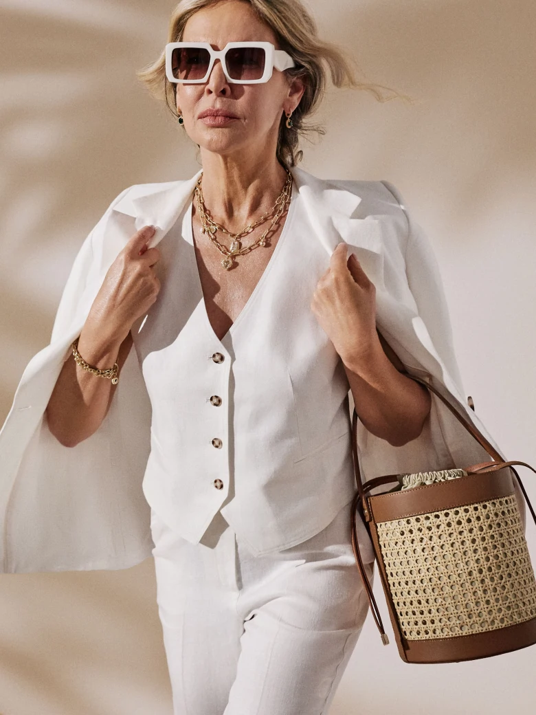 Cream sunglasses with rectangular frames