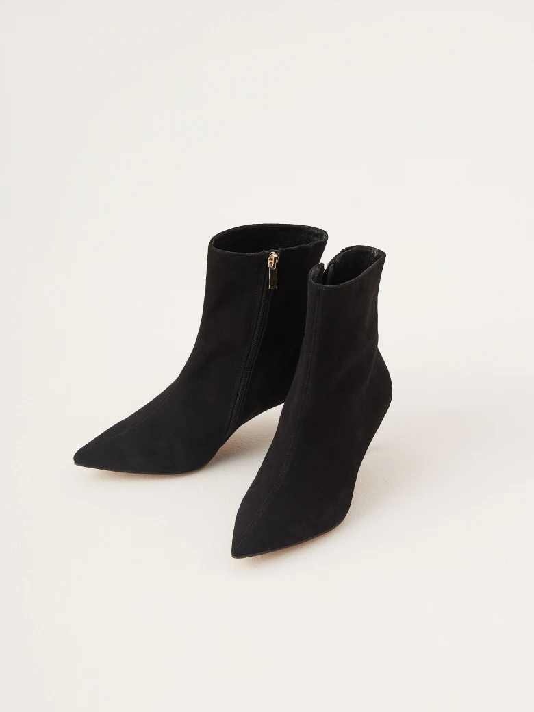 Black suede boots with gold elements