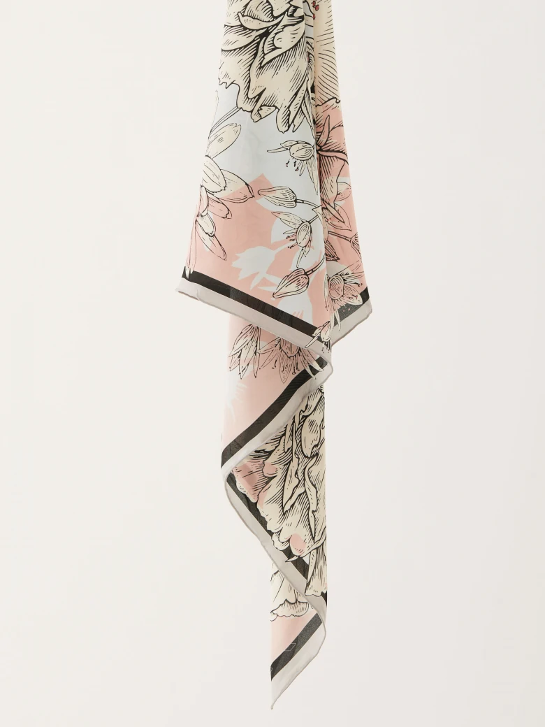 Silk large gavroche in floral and insect pattern