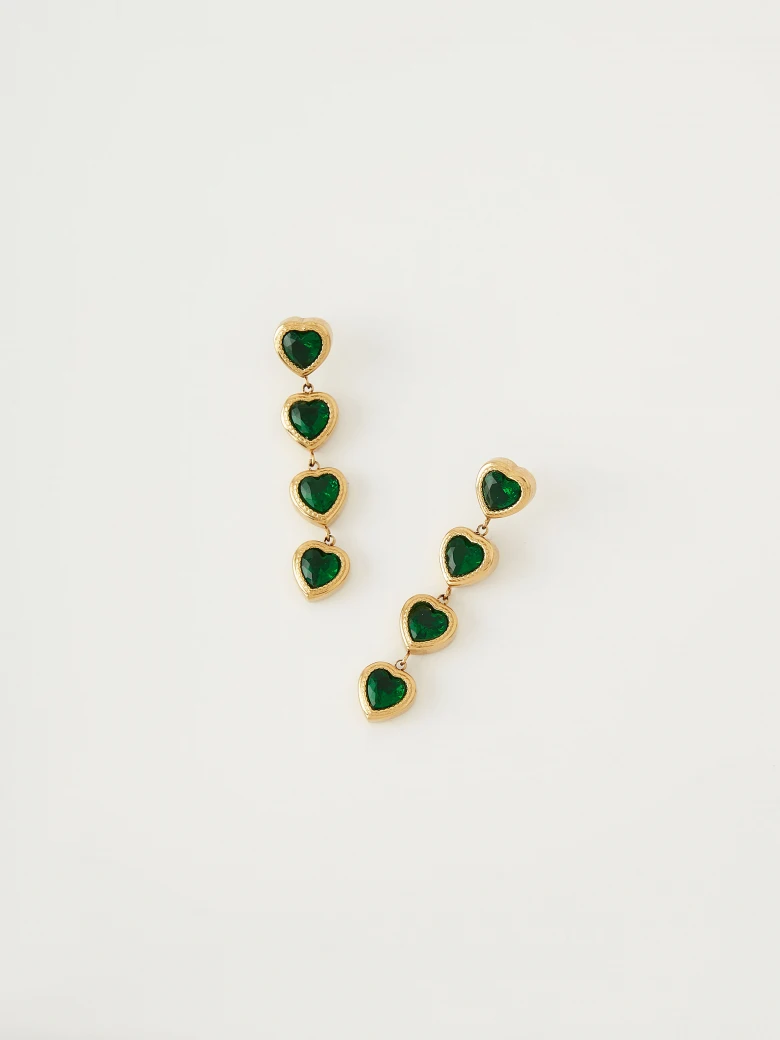 Gold-tone earrings with green hearts