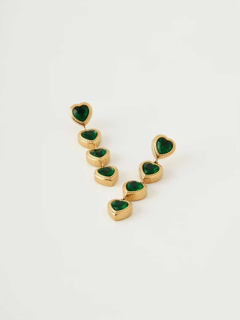 Gold-tone earrings with green hearts