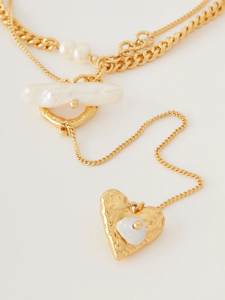 Cascade copper and natural pearls necklace