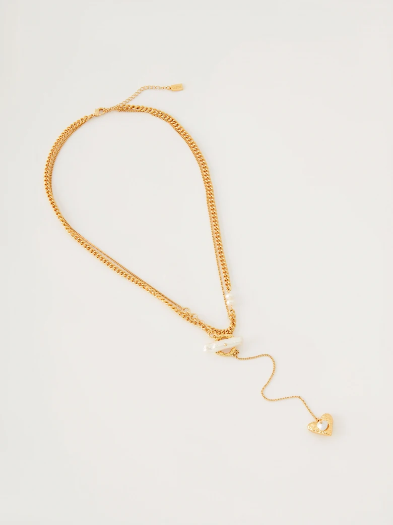 Cascade copper and natural pearls necklace
