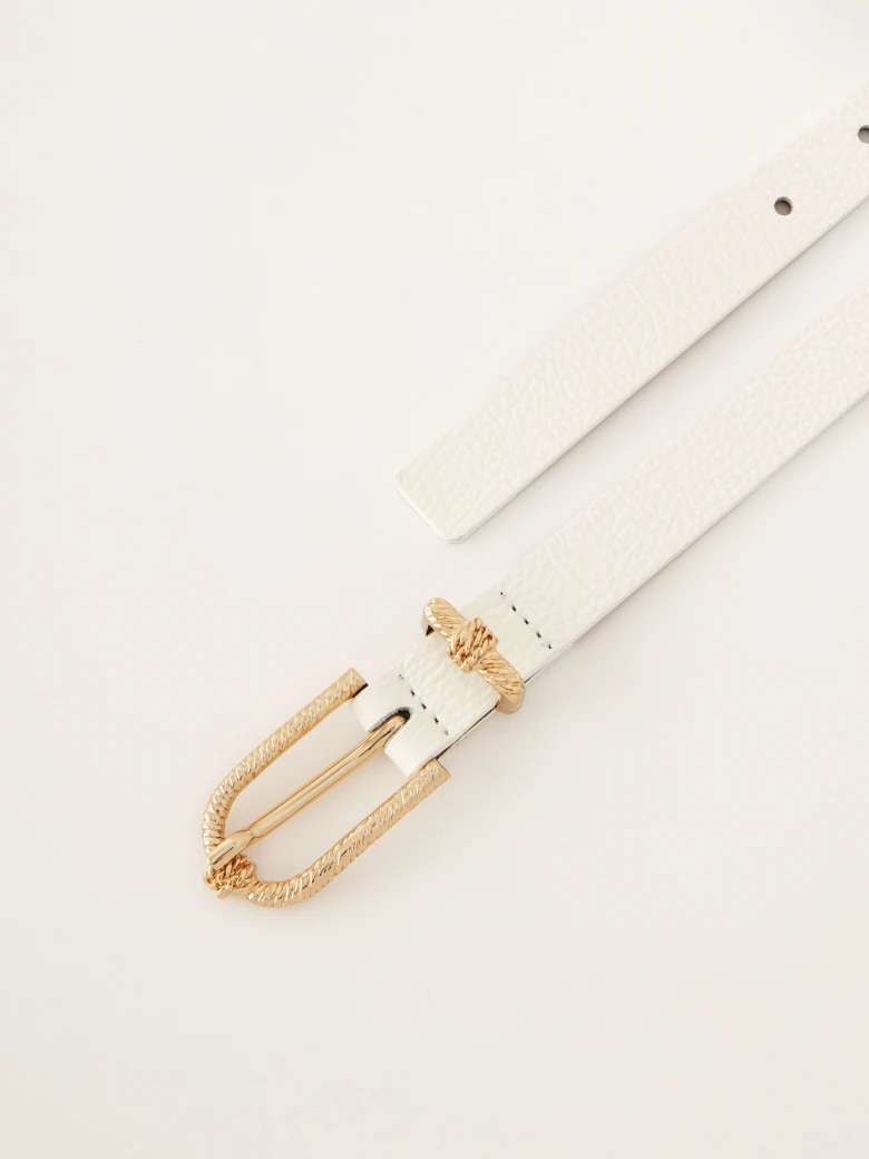 White natural leather belt with gold buckles